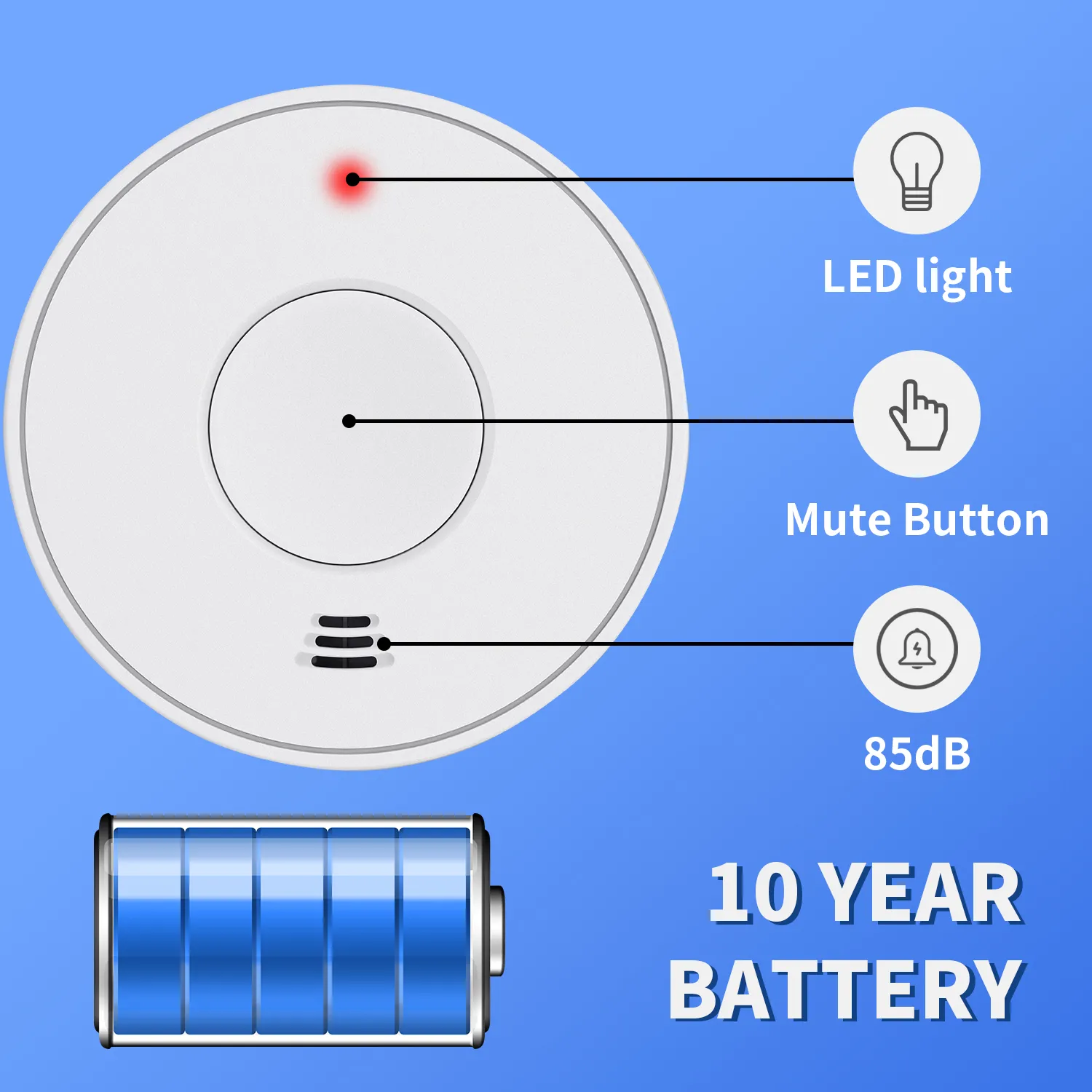Standalone Smoke Alarm with 10-Year Life Lithium Battery, VS01