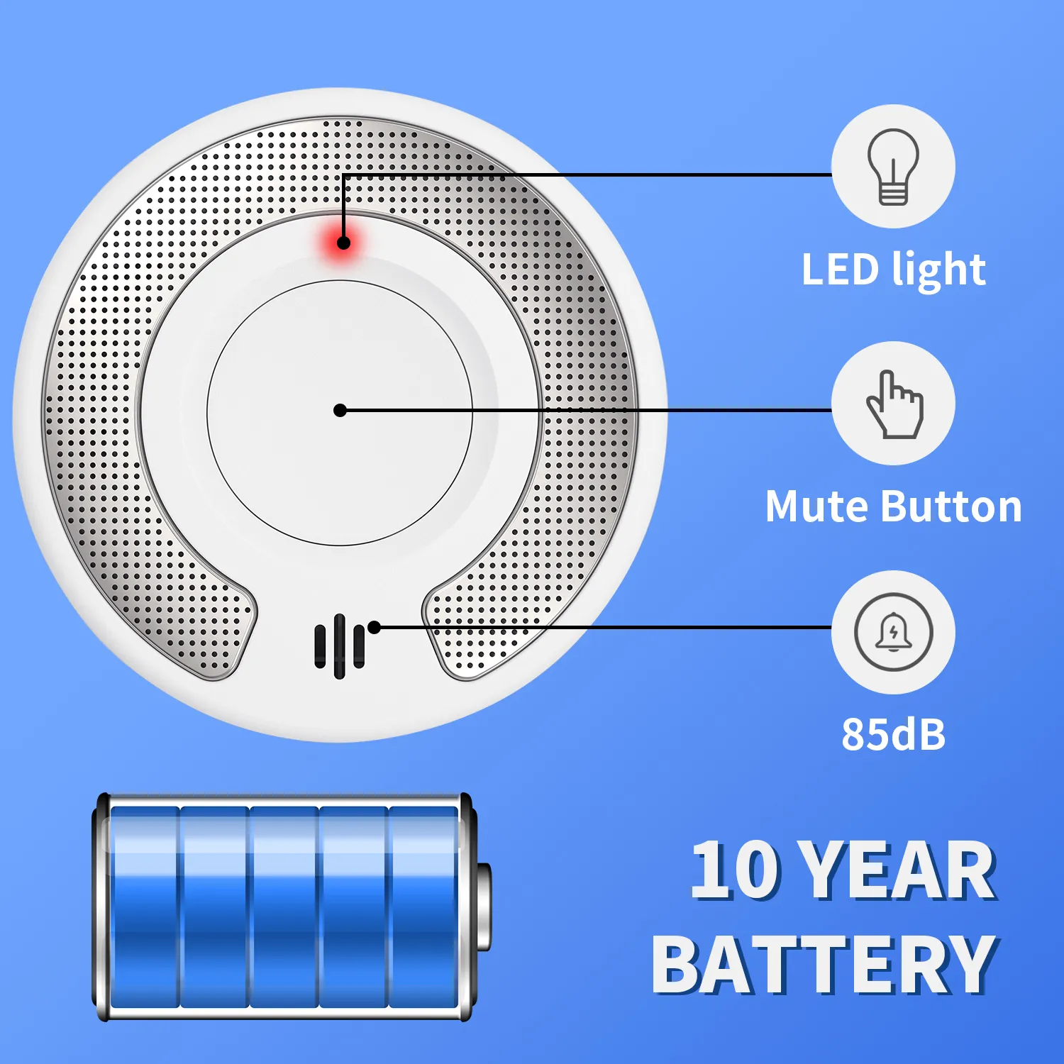 Stand-alone Photoelectric Smoke Alarm with 10-Year Life Lithium Battery, VS03