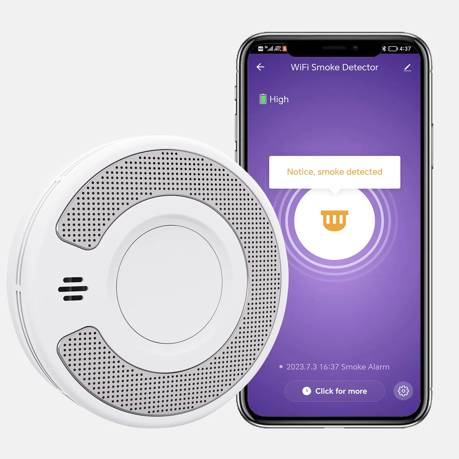WiFi Smoke Detector Sealed 10-Year Li-Battery with Tuya/Smart Life App, VS03W