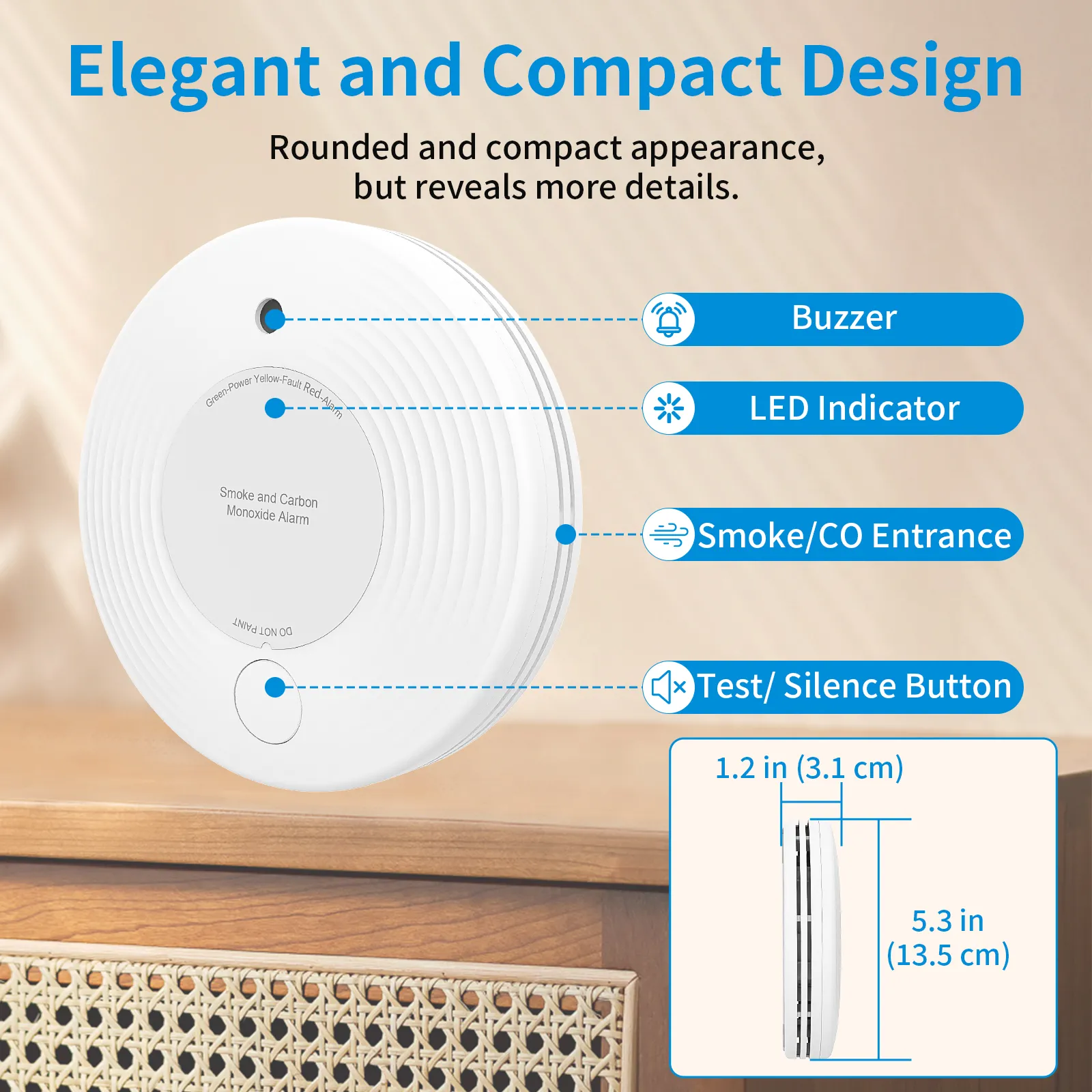 Standalone 2 in 1 Carbon Monoxide Detector Combo Fire Alarm,, VCS51