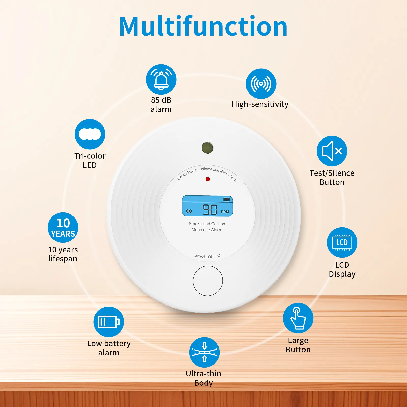 Standalone 2-in-1 Dual Sensor Smoke and CO combo Detector with Digital LCD Display, VCS52
