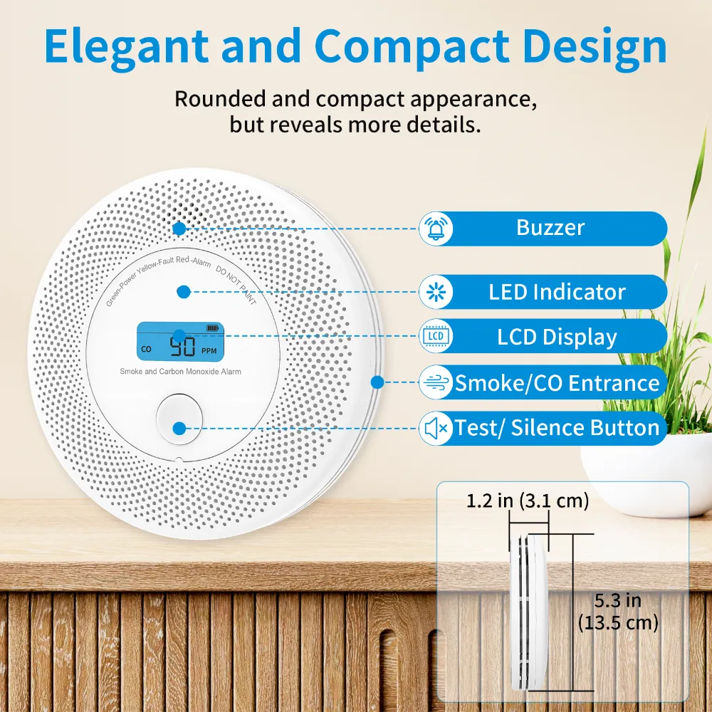 Standalone 2-in-1 Dual Sensor Fire & Carbon Monoxide Alarm with 10 Years Sealed Lithium Battery, VCS62