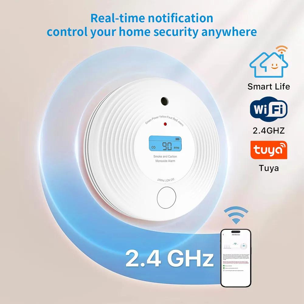 WiFi 2-in-1 Dual Sensor Fire & Carbon Monoxide Alarm with Tuya/Smart Life App, VCS52W
