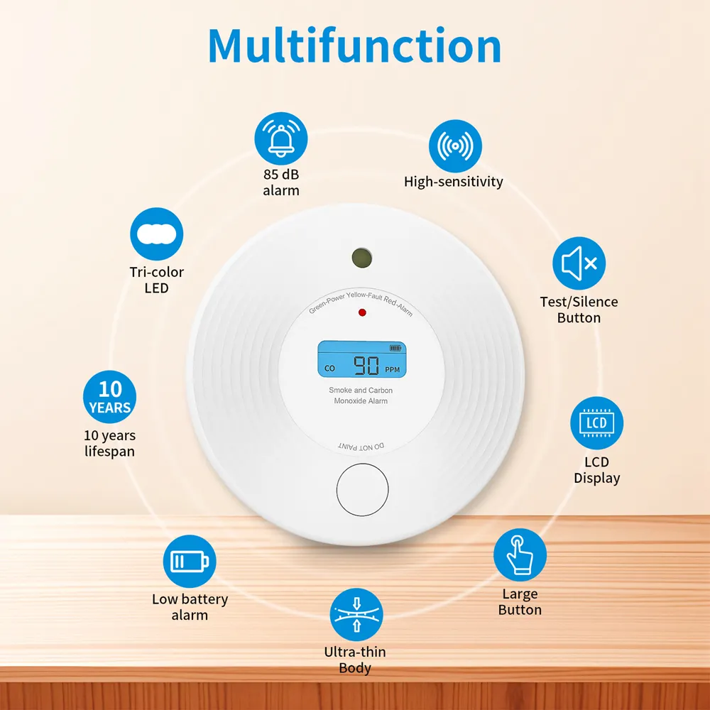 WiFi 2-in-1 Dual Sensor Fire & Carbon Monoxide Alarm with Tuya/Smart Life App, VCS52W