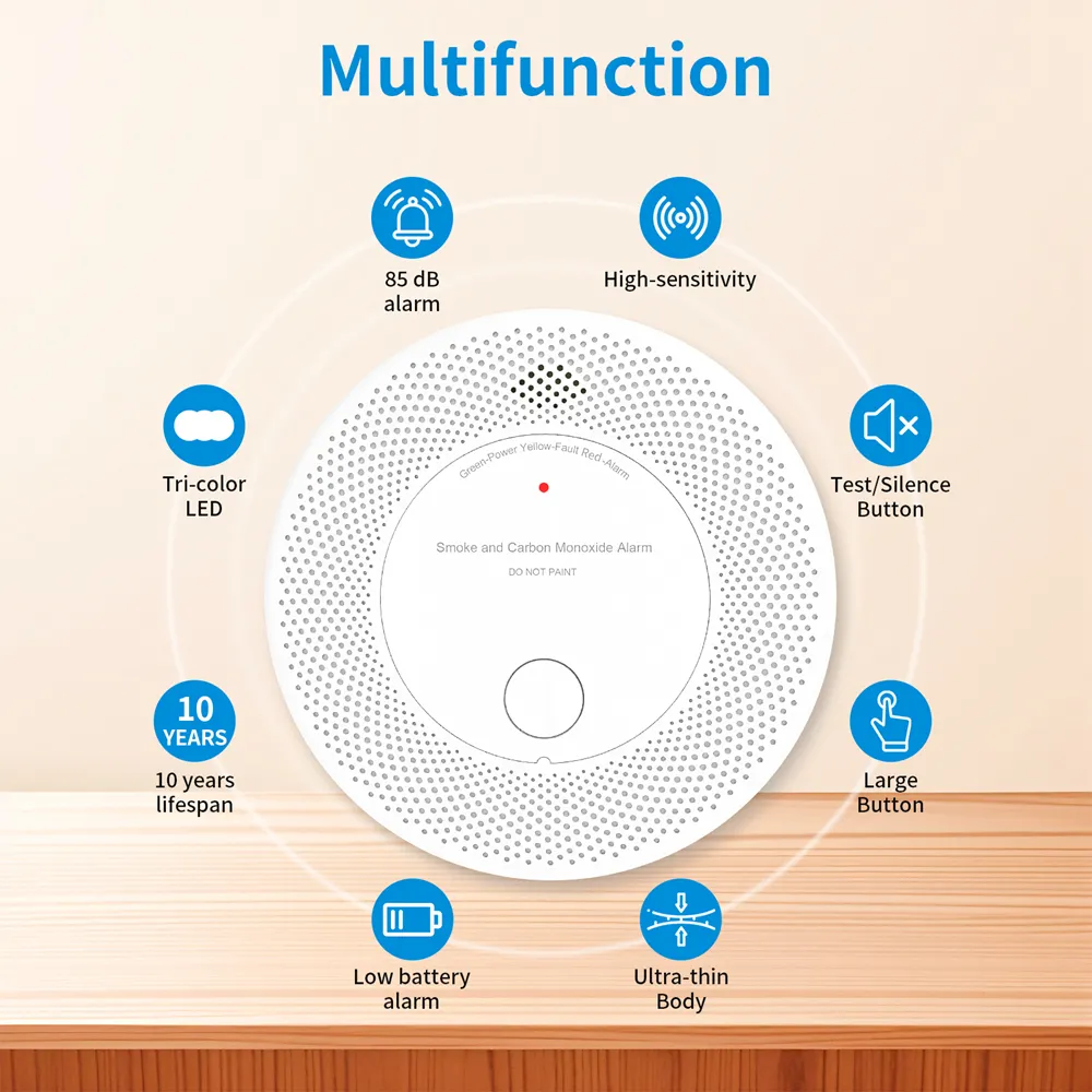 WiFi 2 in 1 Carbon Monoxide Detector Combo Fire Alarm with 10 Years Sealed Lithium Battery, VCS61W