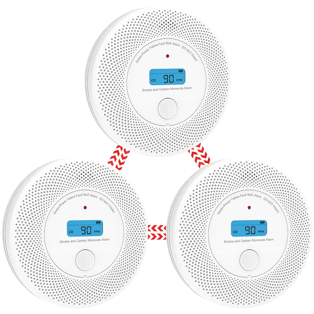Wireless Interlinked 2-in-1 Dual Sensor  Smoke and CO combo Detector with Digital LCD Display, VCS63W